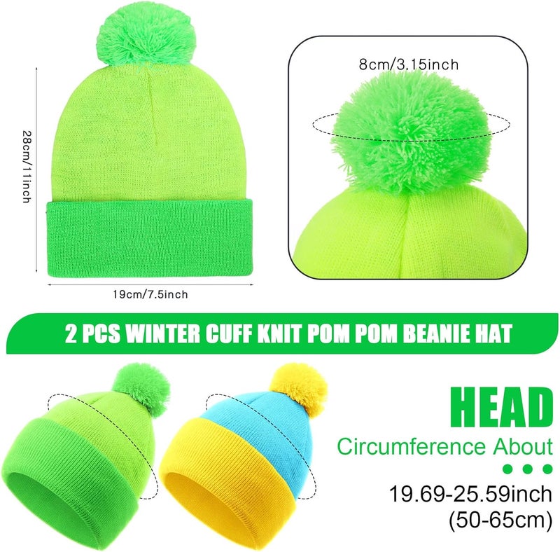 Shinymoon 2 Pcs Knit Pom Beanie Hat Halloween Character Cosplay Headwear Knitted Pompom Cuff Women Men's Winter Beanies - Image 3
